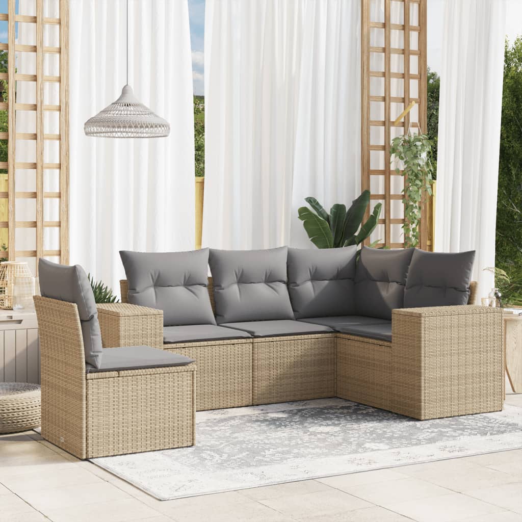 5-tlg. Garten-Sofagarnitur mit Kissen Schwarz Poly Rattan