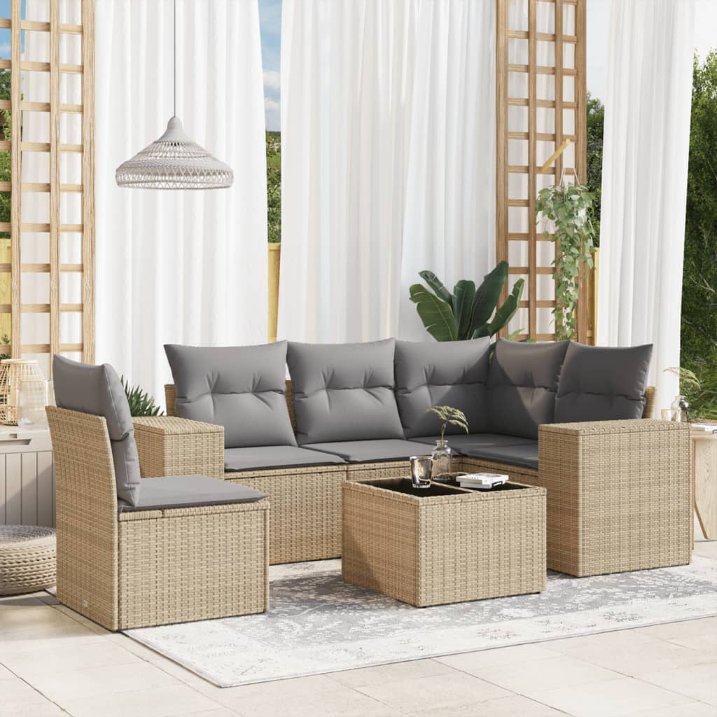 5-tlg. Garten-Sofagarnitur mit Kissen Schwarz Poly Rattan