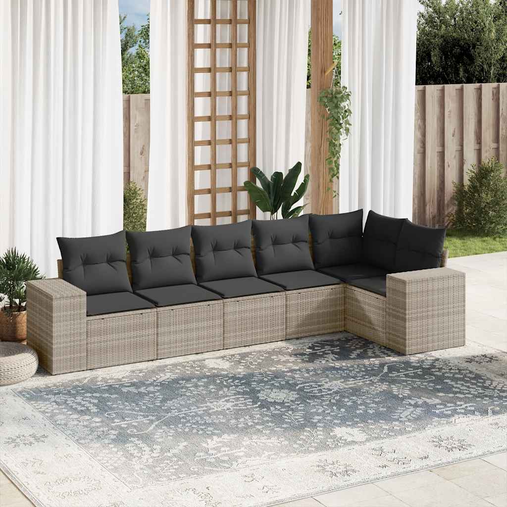 6-tlg. Garten-Sofagarnitur mit Kissen Schwarz Poly Rattan