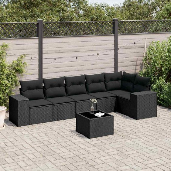 6-tlg. Garten-Sofagarnitur mit Kissen Schwarz Poly Rattan