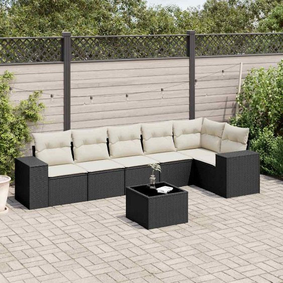 6-tlg. Garten-Sofagarnitur mit Kissen Schwarz Poly Rattan