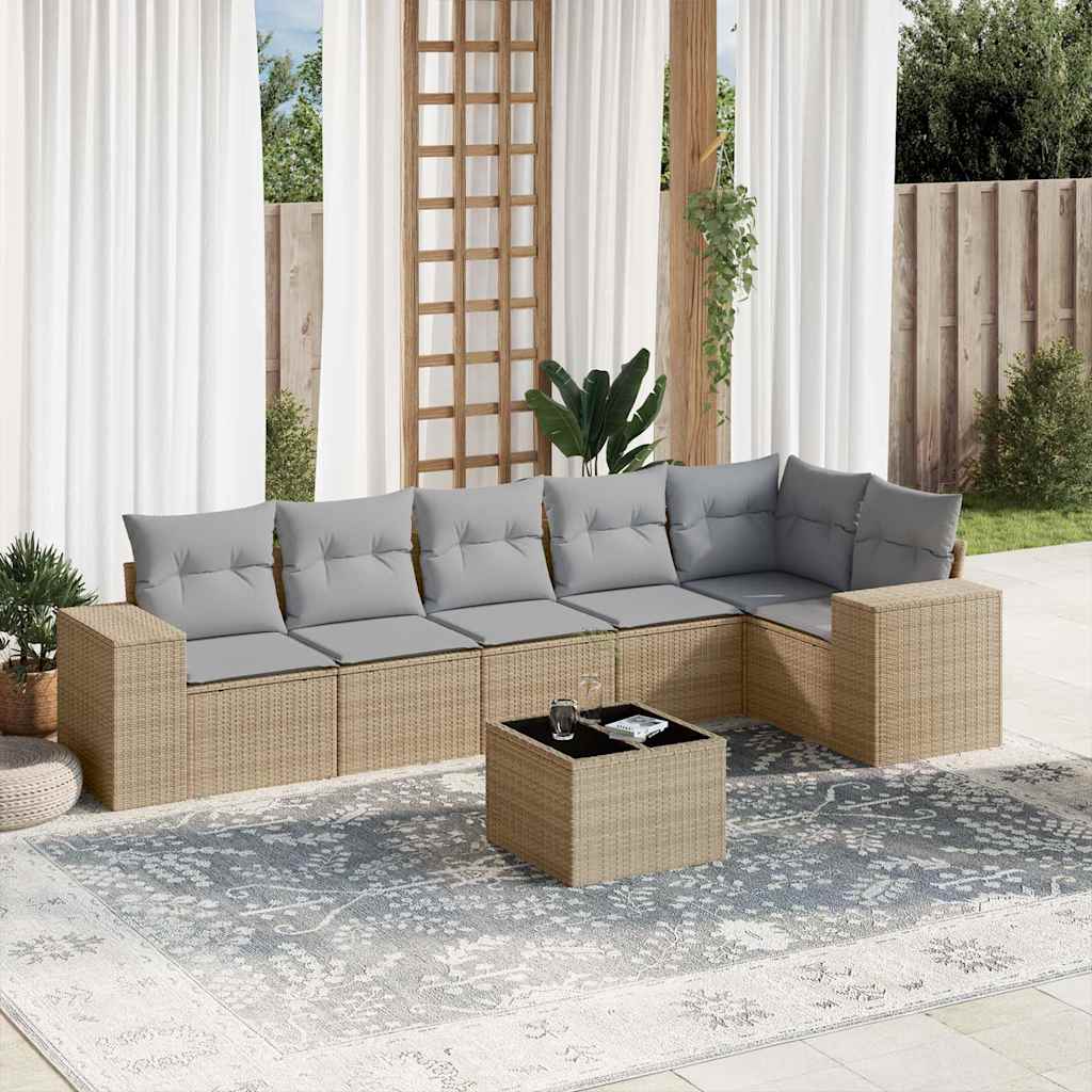 6-tlg. Garten-Sofagarnitur mit Kissen Schwarz Poly Rattan