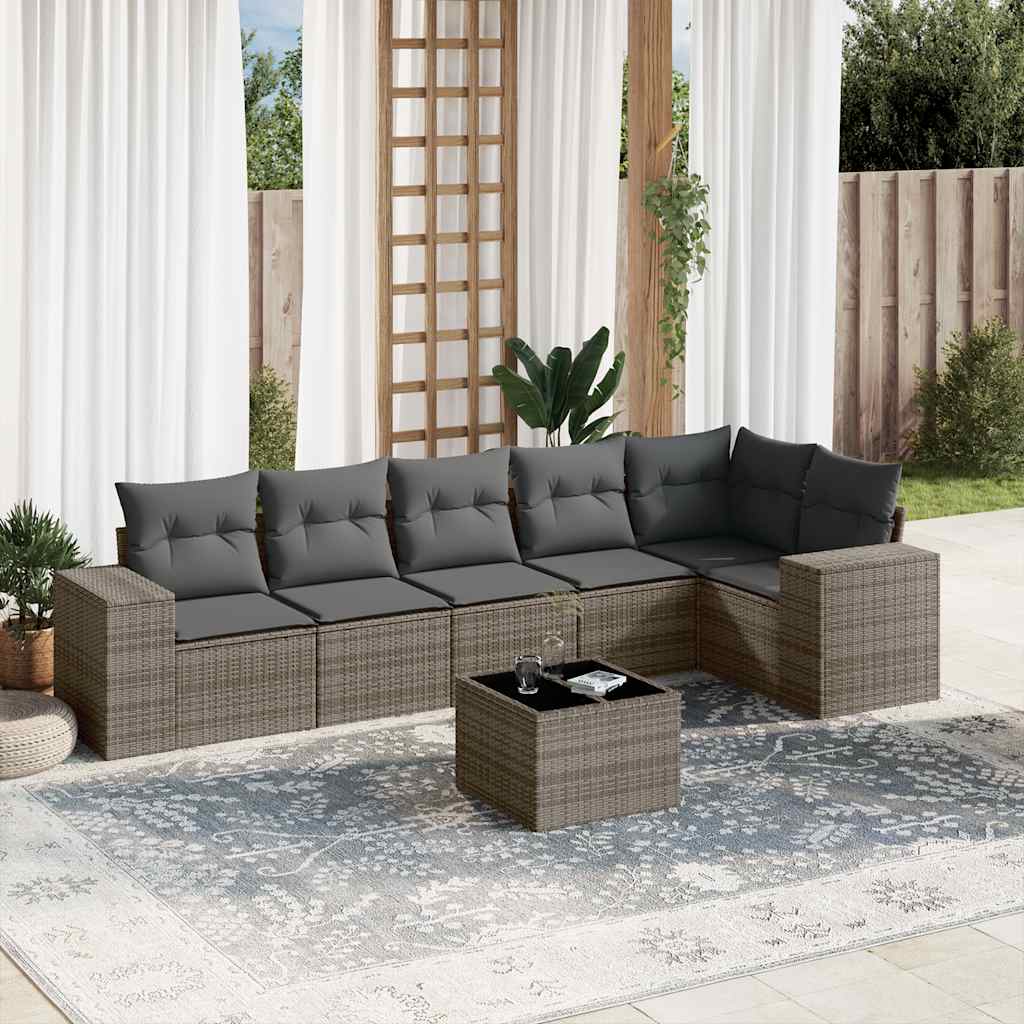 6-tlg. Garten-Sofagarnitur mit Kissen Schwarz Poly Rattan