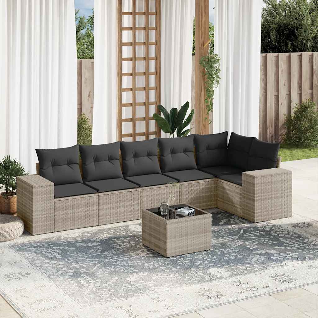 6-tlg. Garten-Sofagarnitur mit Kissen Schwarz Poly Rattan