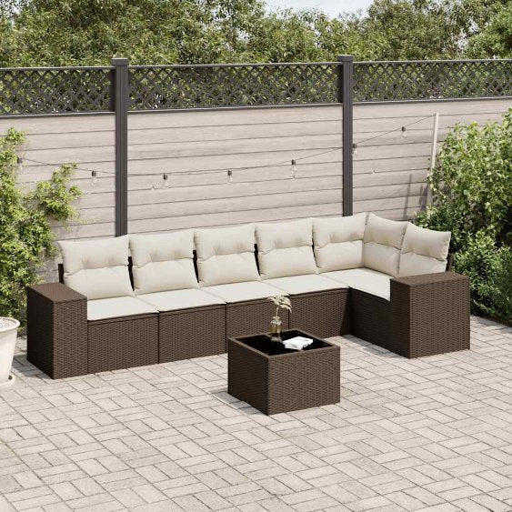 6-tlg. Garten-Sofagarnitur mit Kissen Schwarz Poly Rattan