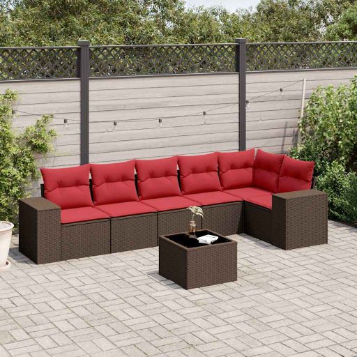 6-teiliges Gartensofa-Set mit Kissen, schwarzes Polyrattan