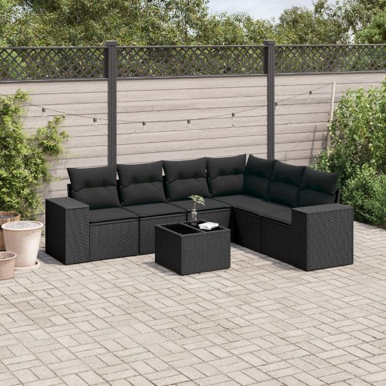 6-tlg. Garten-Sofagarnitur mit Kissen Schwarz Poly Rattan