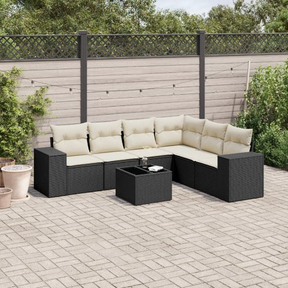 6-tlg. Garten-Sofagarnitur mit Kissen Schwarz Poly Rattan