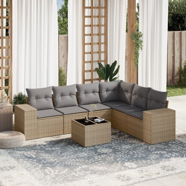 6-tlg. Garten-Sofagarnitur mit Kissen Schwarz Poly Rattan