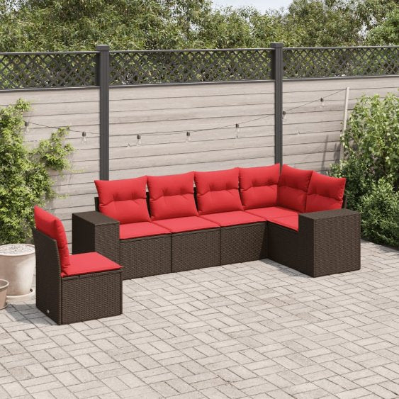 6-teiliges Gartensofa-Set mit Kissen, schwarzes Polyrattan