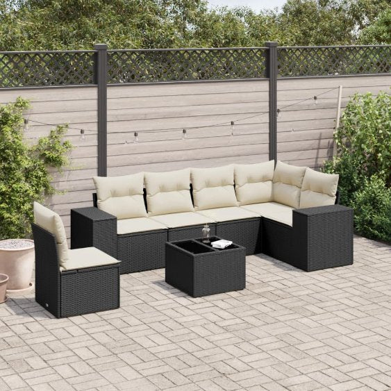 6-tlg. Garten-Sofagarnitur mit Kissen Schwarz Poly Rattan