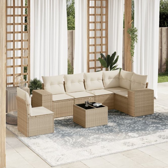 6-tlg. Garten-Sofagarnitur mit Kissen Schwarz Poly Rattan