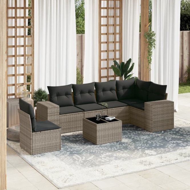 6-tlg. Garten-Sofagarnitur mit Kissen Schwarz Poly Rattan