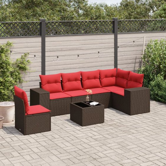 6-teiliges Gartensofa-Set mit Kissen, schwarzes Polyrattan