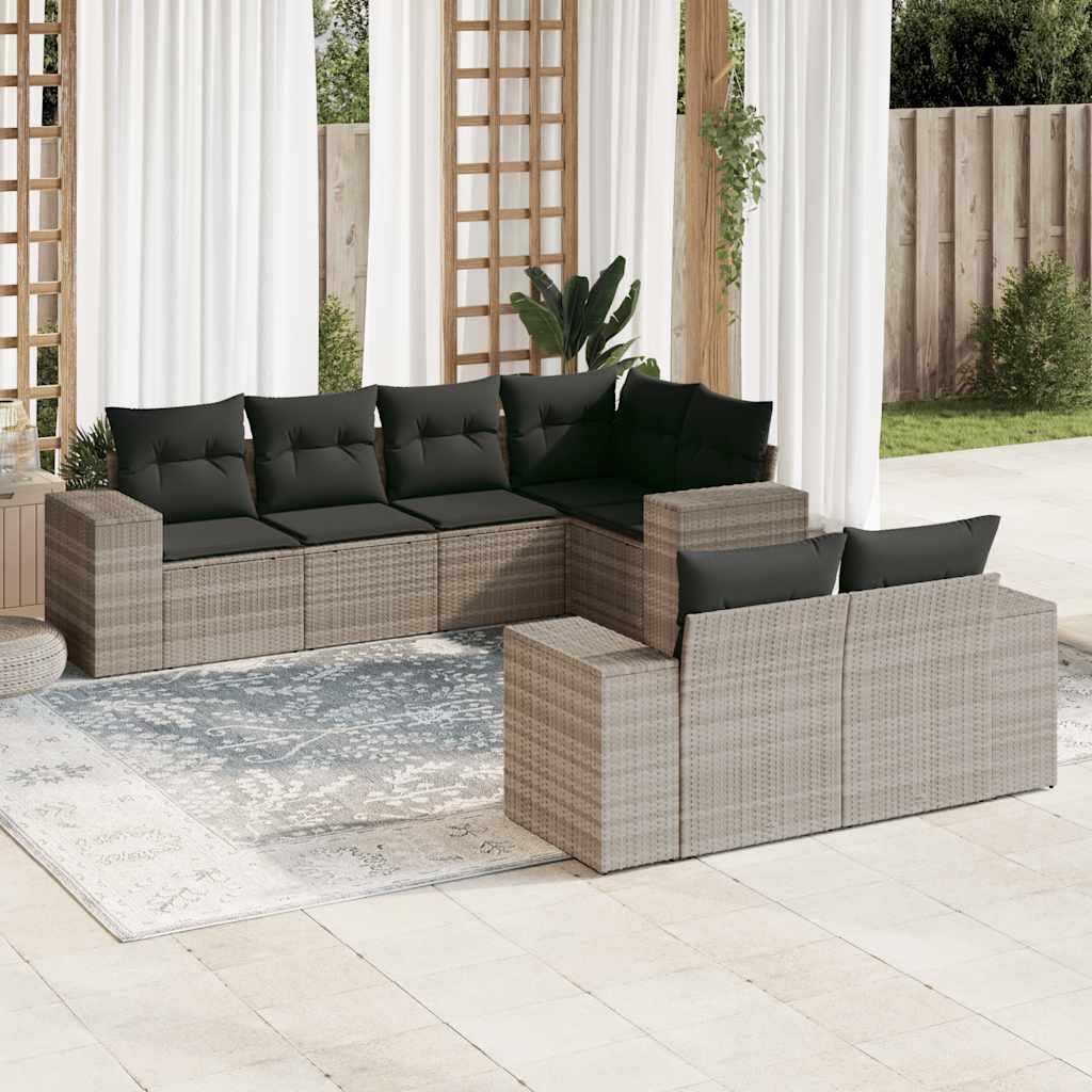 7-tlg. Garten-Sofagarnitur mit Kissen Schwarz Poly Rattan