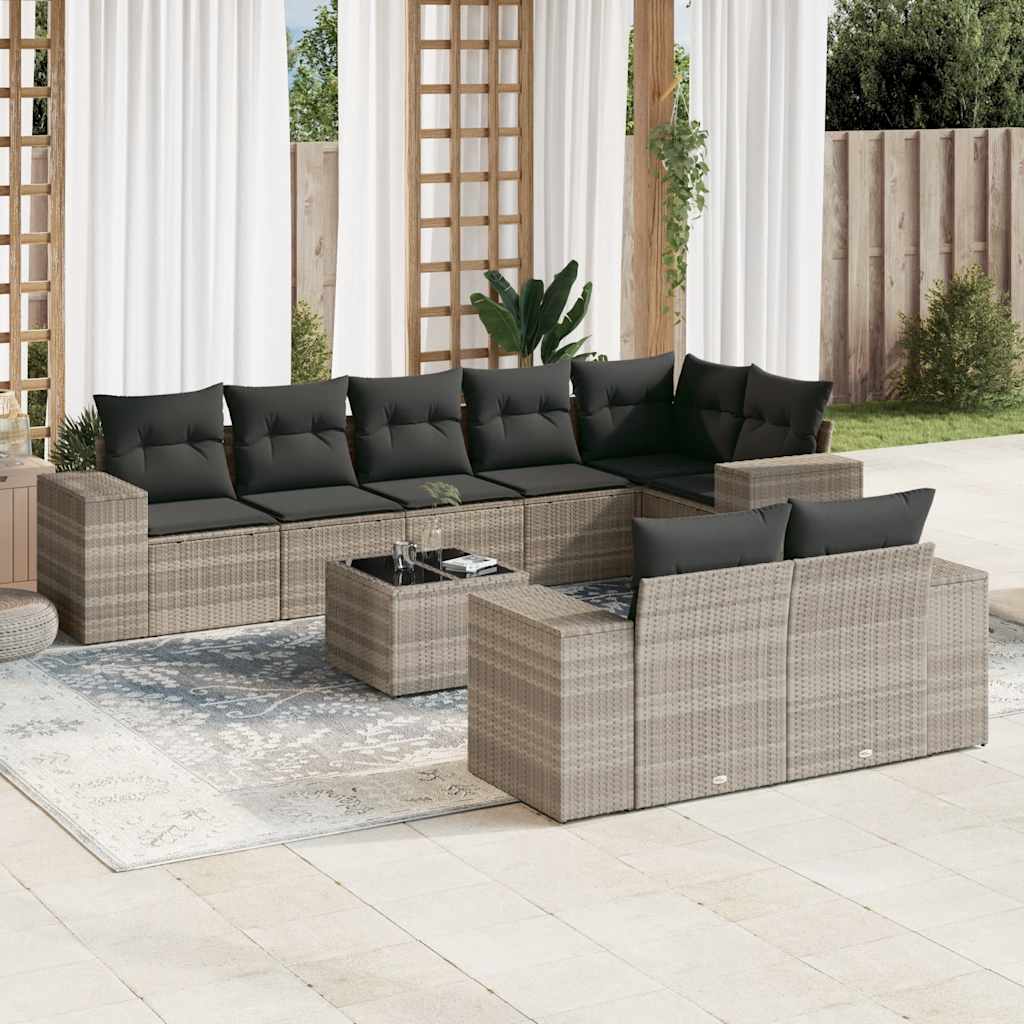 8-tlg. Garten-Sofagarnitur mit Kissen Schwarz Poly Rattan