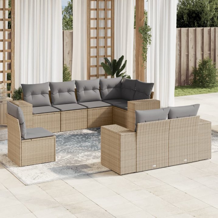 8-tlg. Garten-Sofagarnitur mit Kissen Schwarz Poly Rattan