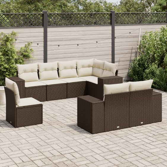 8-tlg. Garten-Sofagarnitur mit Kissen Schwarz Poly Rattan