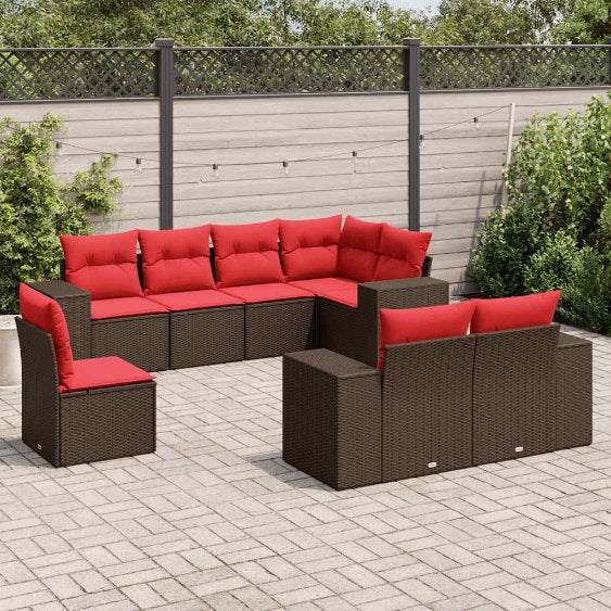 8-teiliges Gartensofa-Set mit Kissen, schwarzes Polyrattan