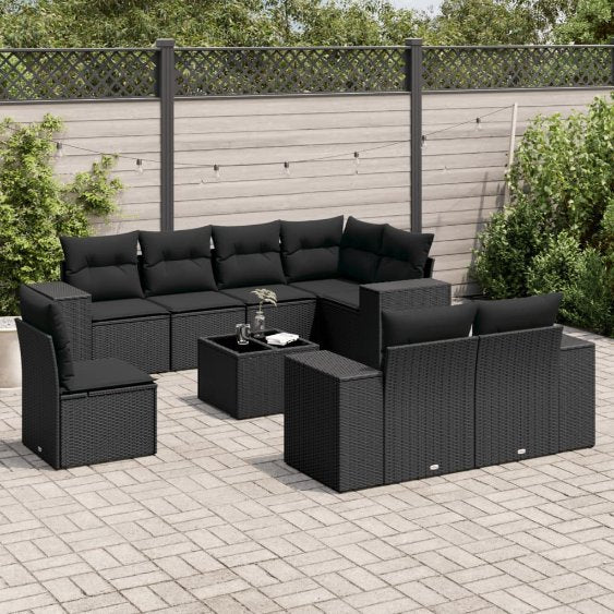 8-tlg. Garten-Sofagarnitur mit Kissen Schwarz Poly Rattan