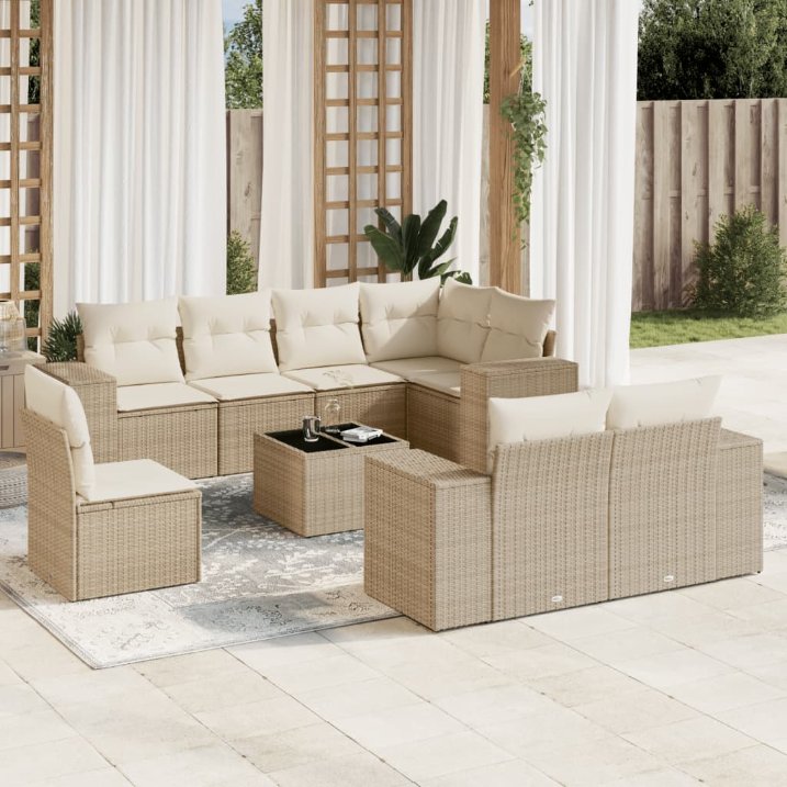 8-tlg. Garten-Sofagarnitur mit Kissen Schwarz Poly Rattan