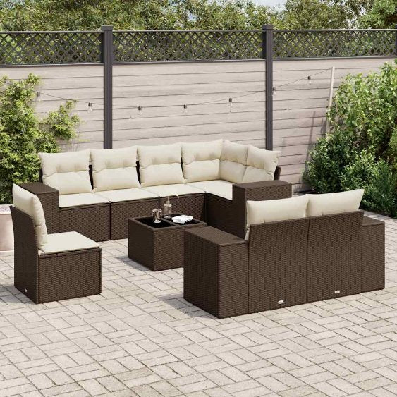 8-tlg. Garten-Sofagarnitur mit Kissen Schwarz Poly Rattan