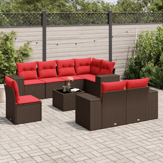 8-teiliges Gartensofa-Set mit Kissen, schwarzes Polyrattan