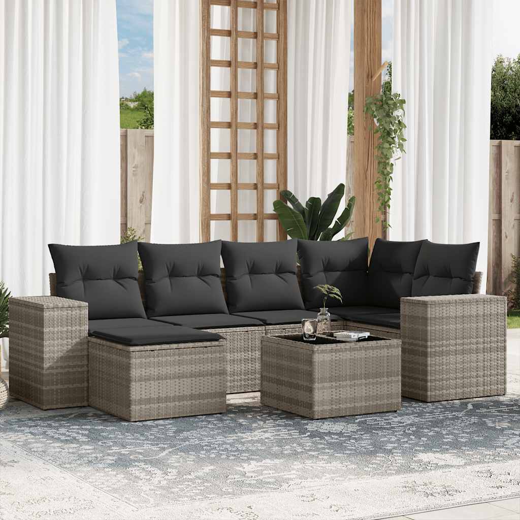 6-tlg. Garten-Sofagarnitur mit Kissen Schwarz Poly Rattan