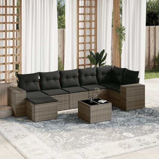 7-tlg. Garten-Sofagarnitur mit Kissen Schwarz Poly Rattan