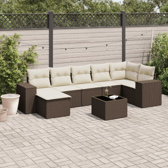 7-tlg. Garten-Sofagarnitur mit Kissen Schwarz Poly Rattan