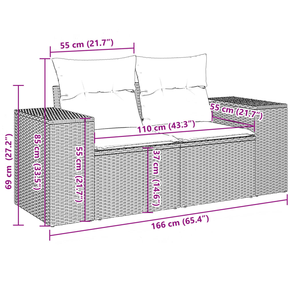 7-tlg. Garten-Sofagarnitur mit Kissen Schwarz Poly Rattan