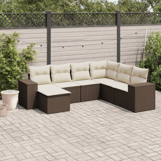 7-tlg. Garten-Sofagarnitur mit Kissen Schwarz Poly Rattan