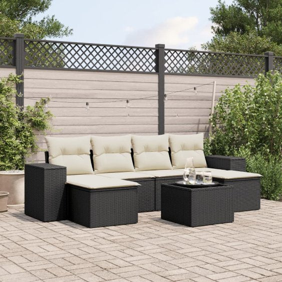 6-tlg. Garten-Sofagarnitur mit Kissen Schwarz Poly Rattan