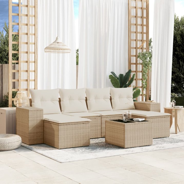 6-tlg. Garten-Sofagarnitur mit Kissen Schwarz Poly Rattan
