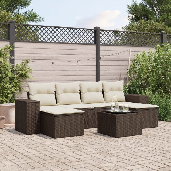 6-tlg. Garten-Sofagarnitur mit Kissen Schwarz Poly Rattan