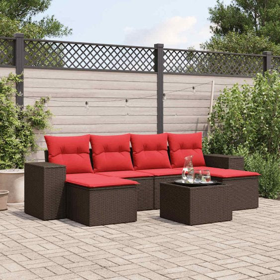 6-teiliges Gartensofa-Set mit Kissen, schwarzes Polyrattan
