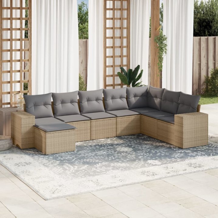 8-tlg. Garten-Sofagarnitur mit Kissen Schwarz Poly Rattan