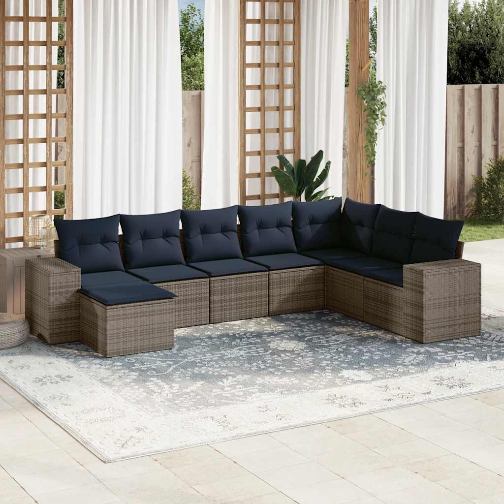 8-teiliges Gartensofa-Set mit Kissen, schwarzes Polyrattan