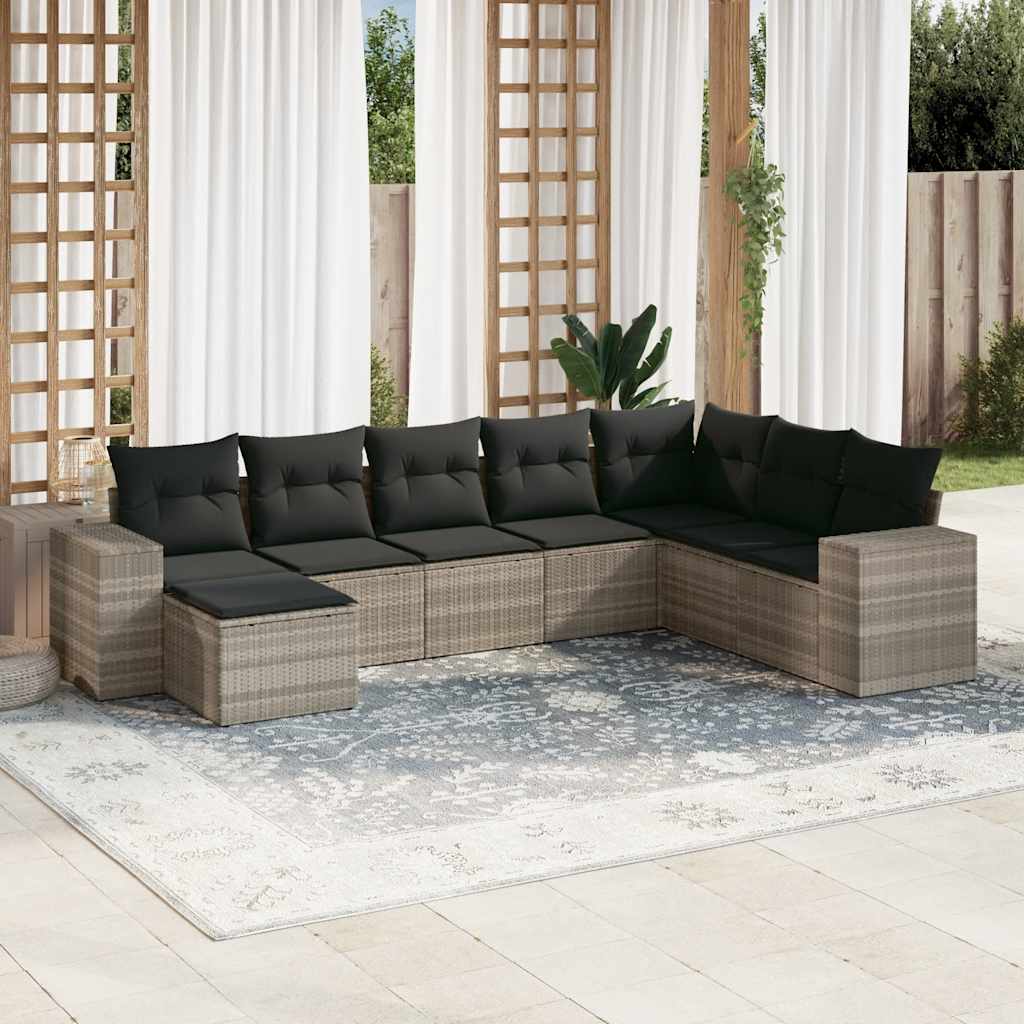 8-tlg. Garten-Sofagarnitur mit Kissen Schwarz Poly Rattan