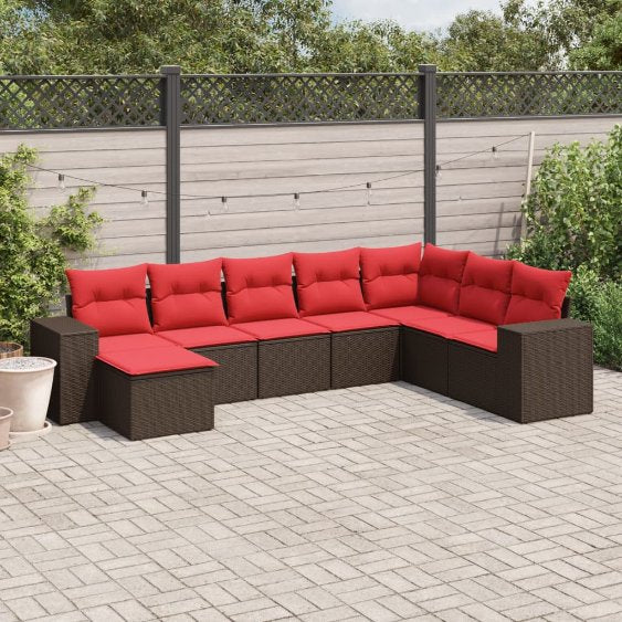 8-teiliges Gartensofa-Set mit Kissen, schwarzes Polyrattan
