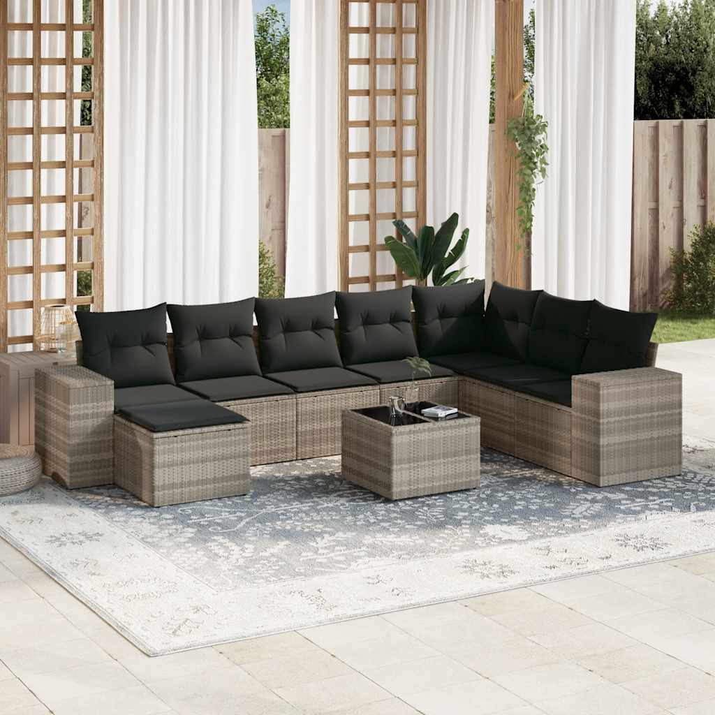 8-tlg. Garten-Sofagarnitur mit Kissen Schwarz Poly Rattan