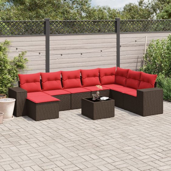 8-teiliges Gartensofa-Set mit Kissen, schwarzes Polyrattan