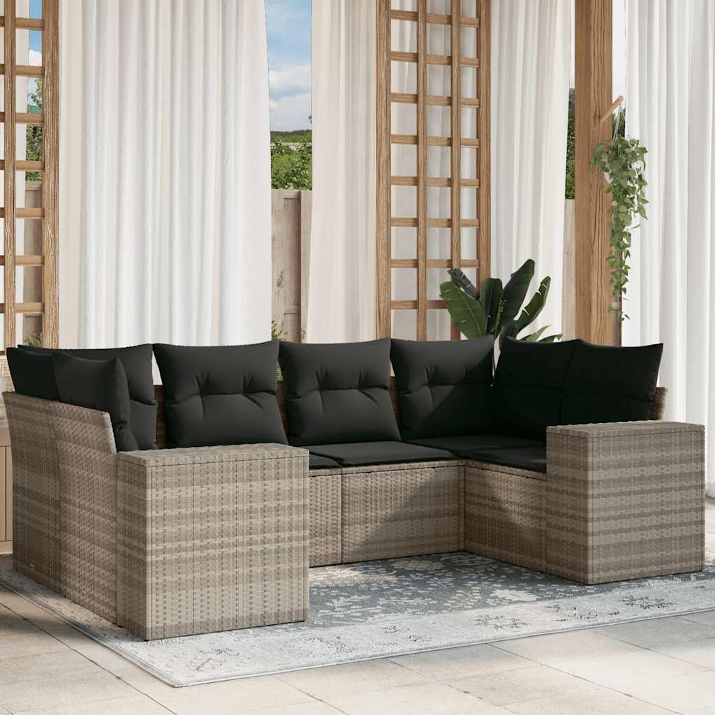 6-tlg. Garten-Sofagarnitur mit Kissen Schwarz Poly Rattan