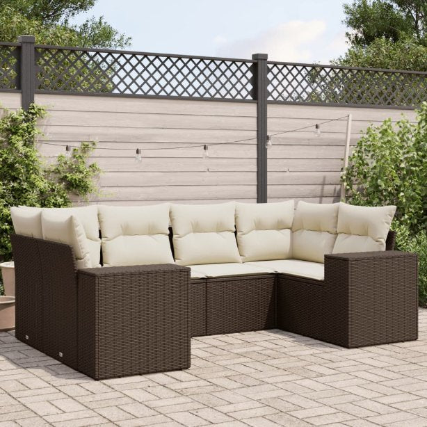 6-tlg. Garten-Sofagarnitur mit Kissen Schwarz Poly Rattan