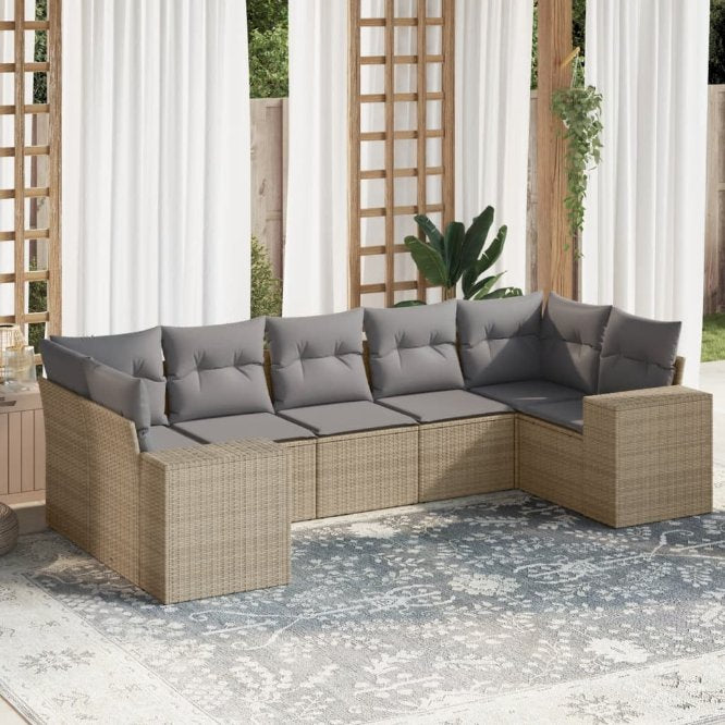 7-tlg. Garten-Sofagarnitur mit Kissen Schwarz Poly Rattan