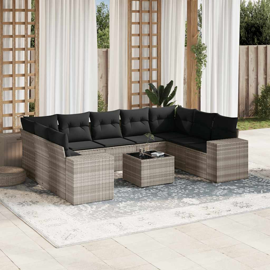 9-tlg. Garten-Sofagarnitur mit Kissen Schwarz Poly Rattan