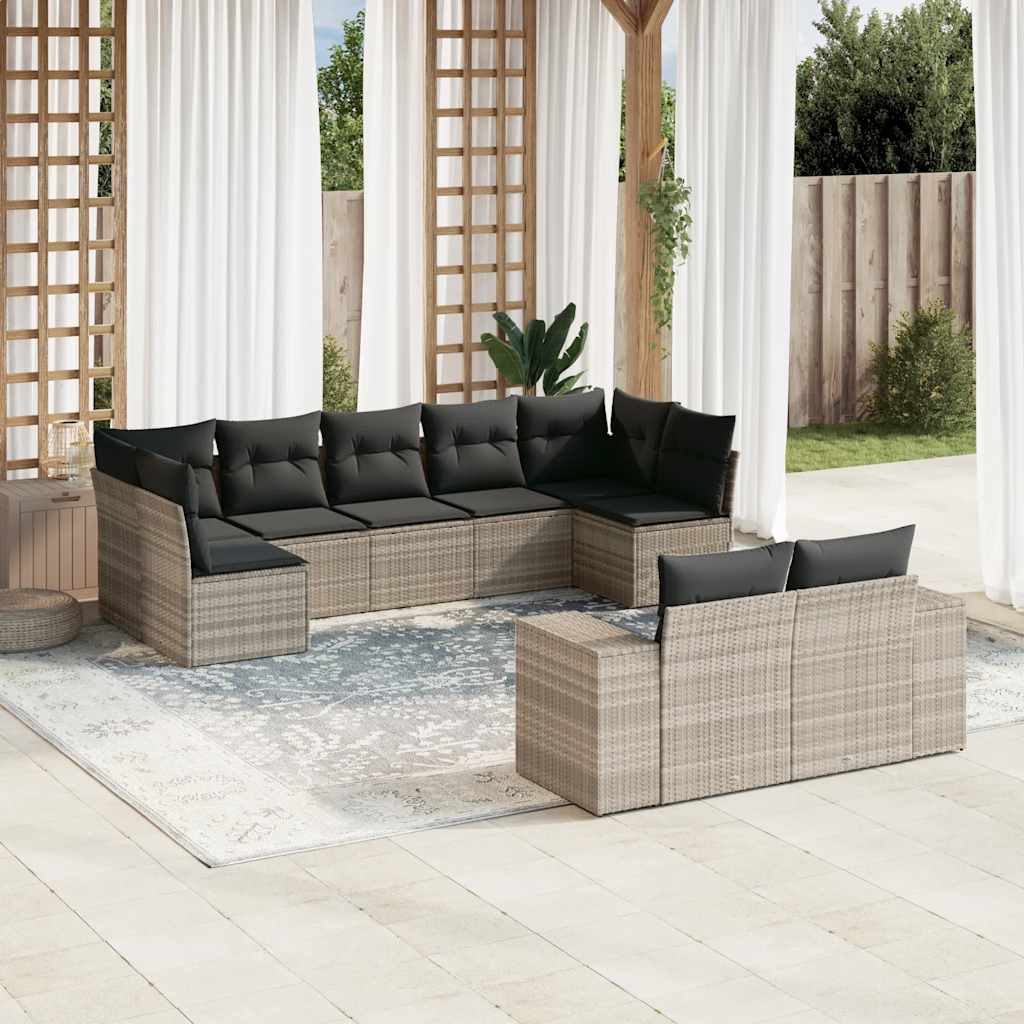 9-tlg. Garten-Sofagarnitur mit Kissen Schwarz Poly Rattan
