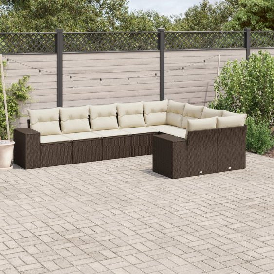 9-tlg. Garten-Sofagarnitur mit Kissen Schwarz Poly Rattan