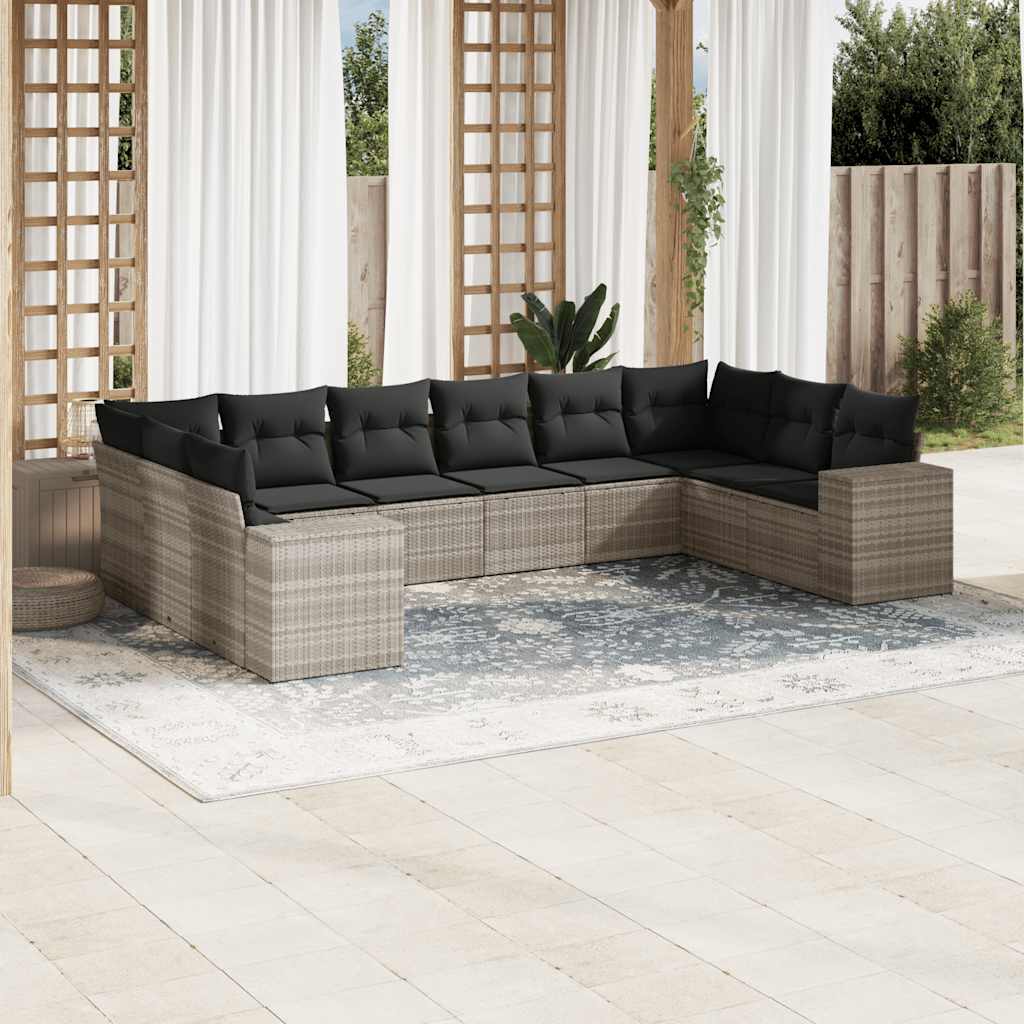vidaXL 10-tlg. Garten-Sofagarnitur mit Kissen Schwarz Poly Rattan