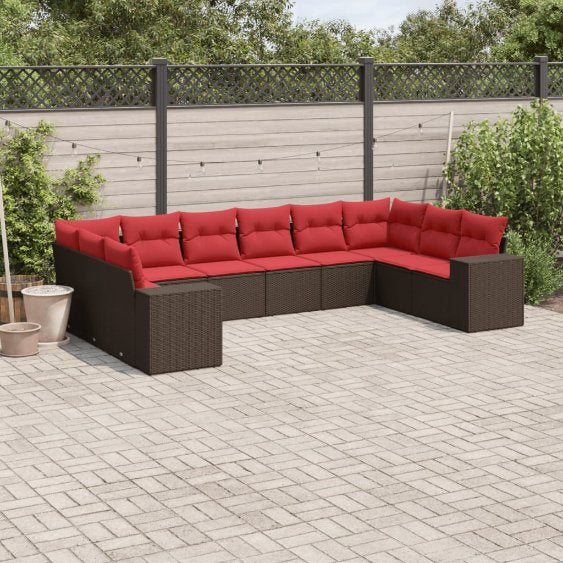 vidaXL 10-teiliges Gartensofa-Set mit Kissen, schwarzes Polyrattan